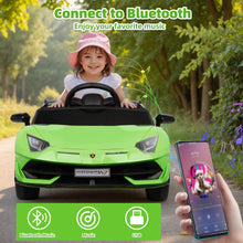 Load image into Gallery viewer, iRerts Green 24V Lamborghini Xago Battery Powered Ride On Cars with Remote Control for Boys Girls Gifts, Kids Ride on Toys with Bluetooth, Music, MP3, USB, LED lights
