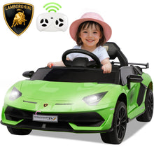 Load image into Gallery viewer, iRerts Green 24V Lamborghini Xago Battery Powered Ride On Cars with Remote Control for Boys Girls Gifts, Kids Ride on Toys with Bluetooth, Music, MP3, USB, LED lights
