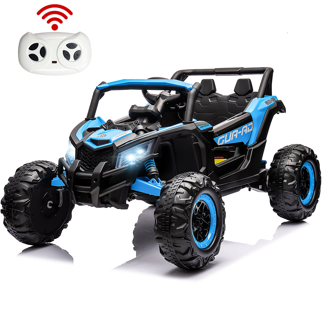 iRerts Blue 24V Battery Powered Ride on UTV Cars for Boys Girls, Kids Ride on Toys with Remote Control, Music, LED Light, USB, Bluetooth, Large Seat Kids Electric Vehicle for Christmas Birthday Gifts