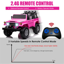 Load image into Gallery viewer, 2 Seater 24v Ride on Trucks, Toyota FJ40 Ride on Car with Remote Control, Battery Powered Ride on Toys with Bluetooth, FM Radio, USB Port and Music, Electric Cars for Kids Boys Girls Gift, Pink
