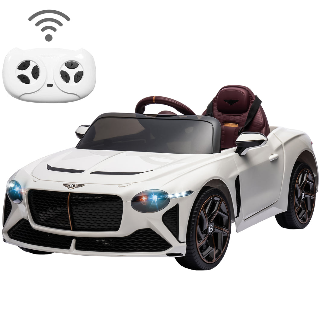 12V Ride On Car with Remote Control, Licensed Bentley Mulsanne Kids Electric Car with Bluetooth, Music, USB, MP3, LED Light, Battery Powered Electric Ride On Vehicle for Boy Girl Birthday Gift, White