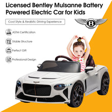 Load image into Gallery viewer, 12V Ride On Car with Remote Control, Licensed Bentley Mulsanne Kids Electric Car with Bluetooth, Music, USB, MP3, LED Light, Battery Powered Electric Ride On Vehicle for Boy Girl Birthday Gift, White
