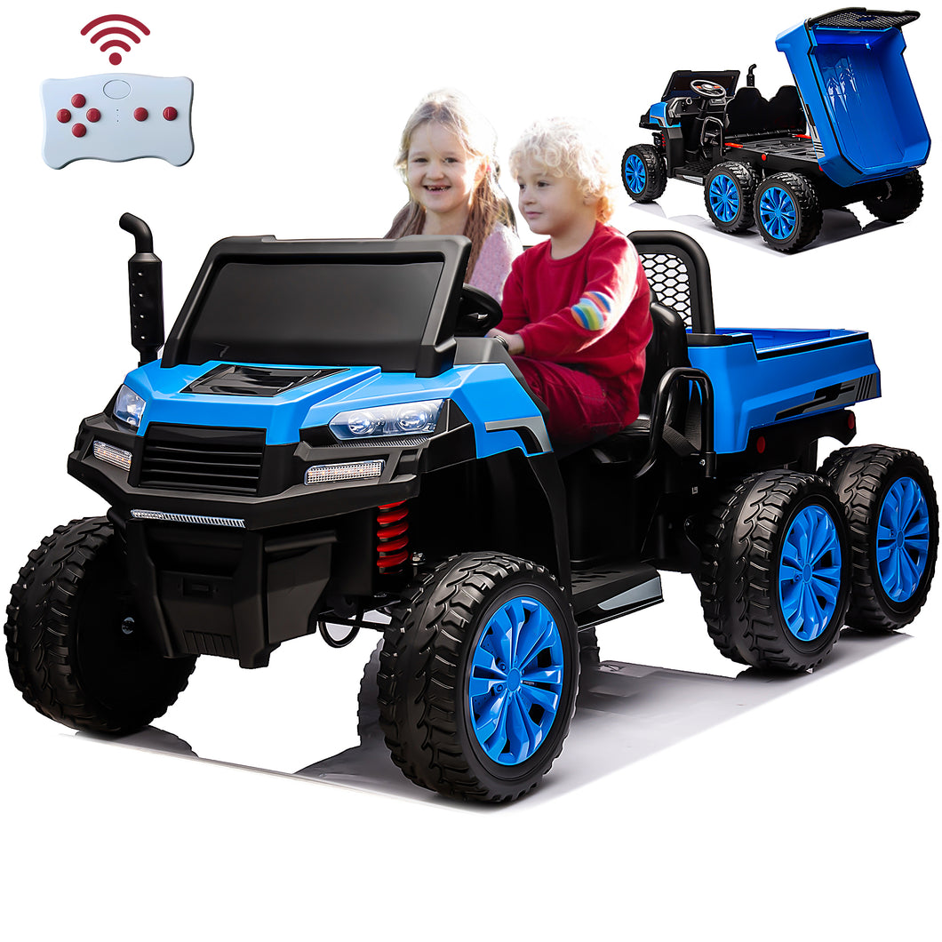 iRerts 2 Seater 24V Ride on Truck with Dump Bed, Battery Powered Ride on Car UTV with Remote Control for Boys Girls, 4WD 6 Wheels Ride on Tractor Toys with Bluetooth, Music, USB/TF Card Slots, Blue