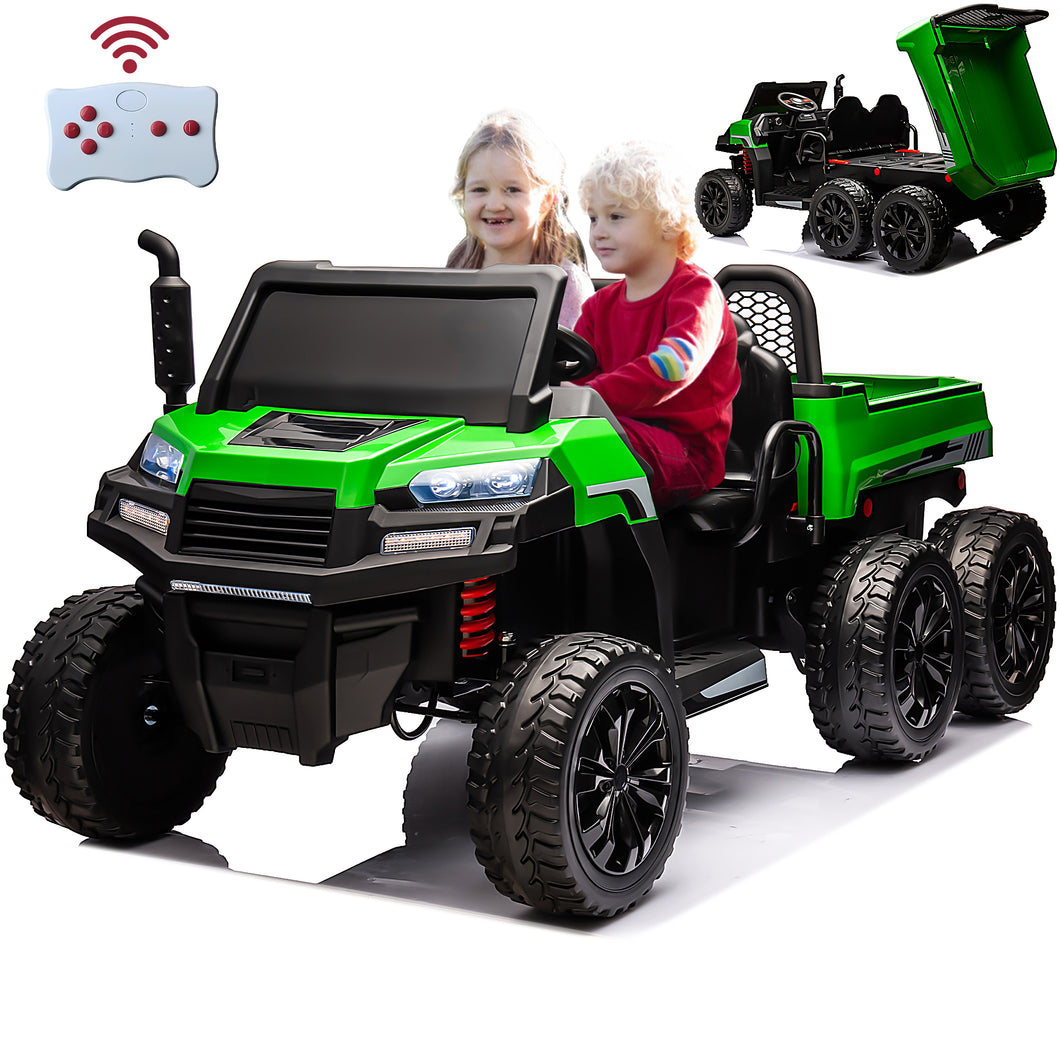 iRerts 2 Seater 24V Ride on Truck with Dump Bed, Battery Powered Ride on Car UTV with Remote Control for Boys Girls, 4WD 6 Wheels Ride on Tractor Toys with Bluetooth, Music, USB/TF Card Slots, Green