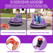 Load image into Gallery viewer, iRerts 12V Bumper Cars for Kids, Bumper Car Ride on with Remote Control, Battery Powered Kids Ride on Toys for 2-5 Year Old Boys Girls, Kids Electric Cars with Bluetooth, Music, LED Light, Purple
