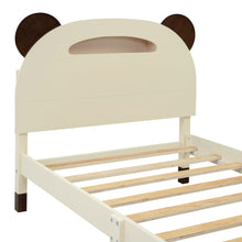 Load image into Gallery viewer, iRerts Kids Twin Bed Frame, Wood Twin Size Platform Bed Frame with Bear-shaped Headboard, Motion Activated Night Lights, Twin Bed Frames for Girls Boys Bedroom, No Box Spring Needed, Cream+Walnut
