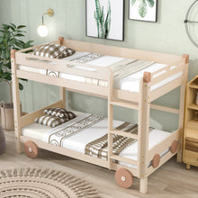Load image into Gallery viewer, iRerts Wood Twin over Twin Bunk Bed, Car-Shaped Bunk Beds for Kids  Boys Girls, Convertible Bunk Beds Twin over Twin with Wheels, Full-Length Guardrail, Ladder, No Box Spring Needed, Natural

