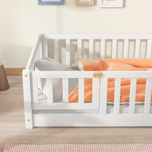 Load image into Gallery viewer, iRerts Twin Floor Bed Frame for Kids Toddlers, Wood Low Floor Twin Size Bed Frame with Fence Guardrail and Door, kids Twin Bed for Boys Girls, No Box Spring Needed, White
