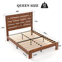 Load image into Gallery viewer, iRerts Wood Queen Bed Frame with Headboard, Queen Platform Bed Frame for Adults Teens, Industrial Bed Frames Queen Size with Large Under Bed Storage, Noise Free, No Box Spring Needed, Vintage Brown
