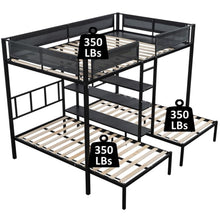Load image into Gallery viewer, Metal Triple Bunk Beds, iRerts Triple Full Bunk Bed for Kids Teens Adults, Full Over Twin Over Twin Bunk Bed with Shelves and Guardrails, Full over Twin Beds for Dormitory Kids Room, Black
