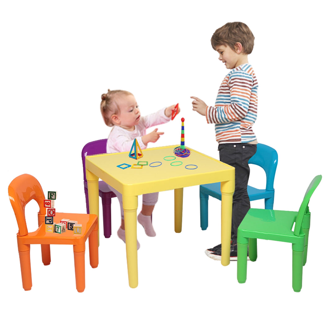 iRerts Kids Table and Chair Set, Plastic Toddler Table and Chair Set 3-8 Years, Lightweight Kid Table Set with 4 Chairs for Boys Girls, Childrens Kid Table and 4 Chairs Set for School, Home, Play Room