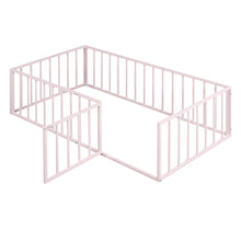 Load image into Gallery viewer, iRerts Twin Floor Bed Frame, Metal Twin Size Montessori Floor Bed Frame with Fence and Door, Kids Toddler Floor Bed Frame Twin Size for Girls Boys, Twin Bed Frame without Bed Slats, Pink
