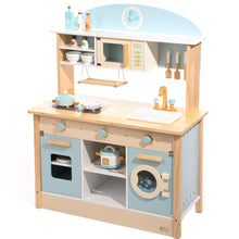 Load image into Gallery viewer, iRerts Kitchen Toys for Boys Girls Kids, Wooden Kids Kitchen Playset Kids Play Kitchen Toy Set with 12 Kitchen Accessories, Real Sounds, Pretend Toy Kitchen Set for Toddlers Birthday Gifts, Light Blue
