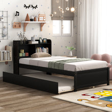 Load image into Gallery viewer, iRerts Twin Bed Frame with Trundle, Kids Bed Frame with Storage Headboard and Trundle, Space-saving Platform Bed with Storage for Girls Boys Toddlers Bedroom, Espresso
