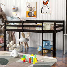 Load image into Gallery viewer, Low Twin Wood Loft Bed with Full-length Safety Rail and Ladder, Loft Bed Frame for Kids Toddlers, Solid Pine Wood, No Box Spring Needed, Espresso
