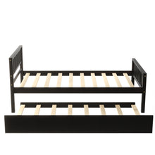 Load image into Gallery viewer, iRerts Espresso Wood Platform Bed Frame with Trundle, Kids Daybed with Headboard and Footboard for Boys Girls Sleepovers
