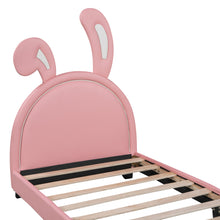 Load image into Gallery viewer, iRerts Twin Bed Frame, Cute Twin Size Upholstered Leather Platform Bed Frame with Rabbit Headboard, Twin Platform Bed Frame for Kids Teens, Platform Bed Twin for Bedroom, No Box Spring Needed, Pink
