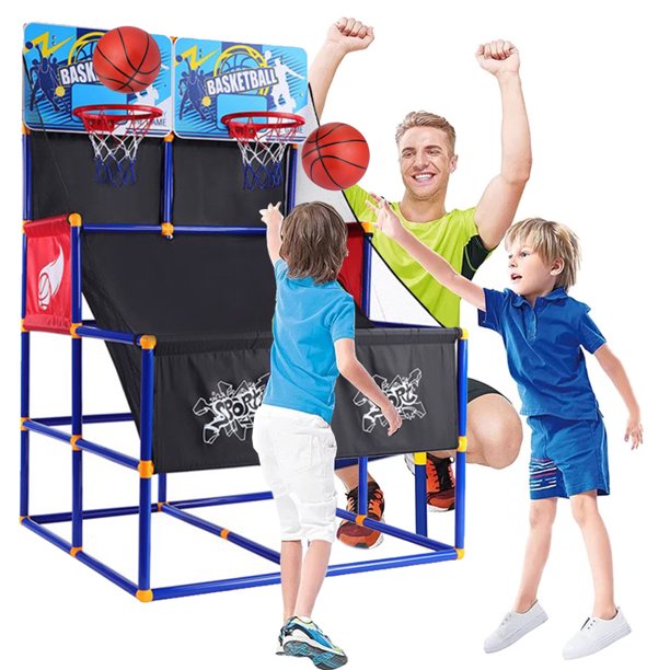 iRerts Arcade Basketball Hoop Game, Outdoor Indoor Basketball Hoop for Kids, Basketball System Toy Set with Dual Shot, 6 MIni Balls, Pump, Kids Sports Toys for Recreation Room, Games Room