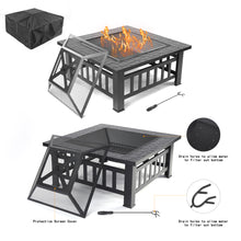 Load image into Gallery viewer, iRerts Outdoor Fire Pits, 32&quot; Porch Fire Pit Stove Burning Table with Mesh Lid, Poker, BBQ Net and Cover, Metal Frame Fire Pit for Outside Patio Garden, Backyard Fire Pit/Ice Pit/BBQ Fire Pit, Black
