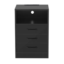 Load image into Gallery viewer, iRerts Side Table with Wireless Charging Station, Wood Nightstand Bedside Table with 3 Drawers, 16 LED Lights, Plug Outlets, 2 USB Ports, Modern End Side Table for Bedroom Living Room Office, Black

