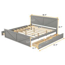 Load image into Gallery viewer, iRerts King Bed Frame with Headboard, Solid Wood King Platform Bed Frame with Storage Drawers, Slats Support and Support Legs, Modern King Size Bed Frame No Box Spring Needed for Bedroom, Gray
