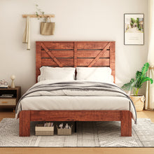 Load image into Gallery viewer, iRerts Wood Full Bed Frame with Headboard, Full Platform Bed Frame for Adults Teens, Industrial Bed Frames Full Size with Large Under Bed Storage, Noise Free, No Box Spring Needed, Vintage Brown
