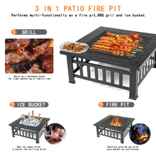 Load image into Gallery viewer, iRerts Outdoor Fire Pits, 32&quot; Porch Fire Pit Stove Burning Table with Mesh Lid, Poker, BBQ Net and Cover, Metal Frame Fire Pit for Outside Patio Garden, Backyard Fire Pit/Ice Pit/BBQ Fire Pit, Black
