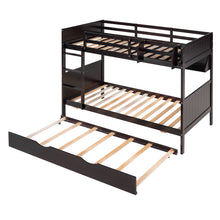 Load image into Gallery viewer, iRerts Bunk Bed with Trundle, Wood Twin Over Twin Bunk Bed with Bookshelf and Guardrail, Space Saving Twin Bunk Bed No Box Spring Needed, Separable Bunk Bed for Adults Teens Kids Bedroom, Espresso

