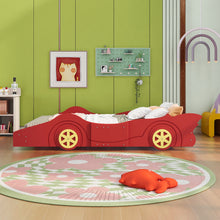Load image into Gallery viewer, iRerts Race Car Shaped Full Bed Frame, Wood Full Platform Bed Frame for Kids Toddlers, Children Full Size Platform Bed with Wheels, Wooden Slats, No Box Spring Needed, Red
