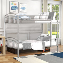 Load image into Gallery viewer, iRerts Twin Over Twin Bunk Bed, Metal Bunk Bed Twin Over Twin for Kids Teens Adults, 2 in 1 Convertible Bunk Bed with Safety Guard Rails, Twin Bunk Bed for Small Rooms Bedroom Dormitory, Silver
