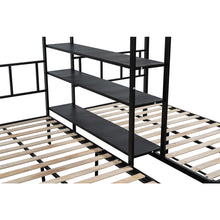 Load image into Gallery viewer, Triple Bunk Bed, iRerts Modern Full Over Twin Over Twin Bunk Bed, Metal Full Bunk Bed with Shelves, Guardrails, Twin Bunk Beds for Kids Teens Adults, Full over Twin Beds for Dormitory Kids Room, Black
