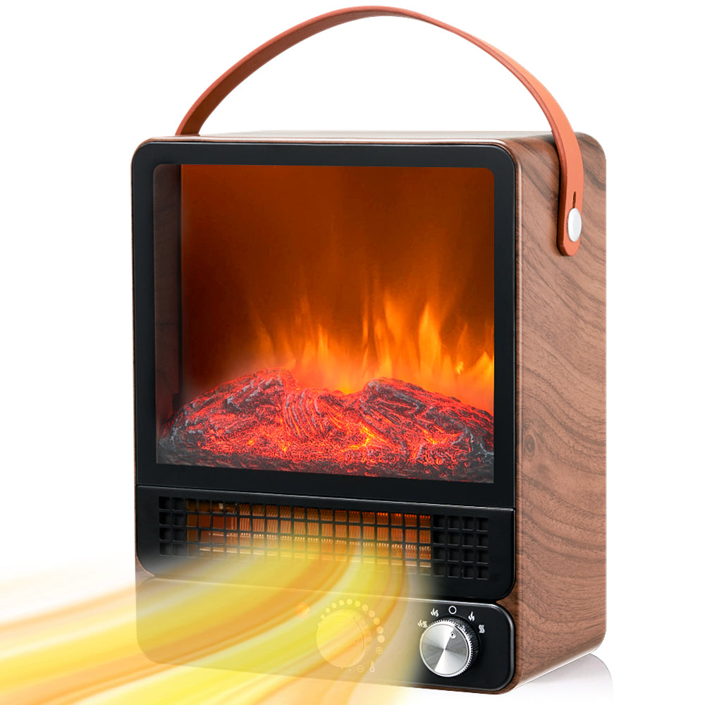 iRerts Electric Fireplace Heater,  750W/1500W Portable Space Heater Electric Fireplaces, Indoor Mini Fireplace Heater with Overheating Safety Protection, 3D Flame Effect for Home Office Use, Walnut