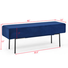 Load image into Gallery viewer, iRerts 45&quot; Bench for Bedroom, Ottoman Bench Seat Upholstered Bedroom Benches, Modern Entryway Bench Couch Long Bench with Steel Legs for Entryway Dining Room Living Room Bedroom End of Bed, Blue
