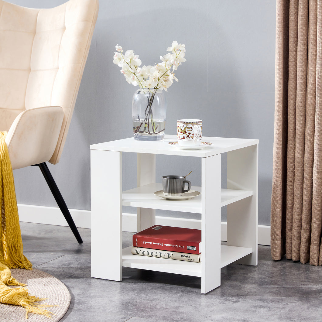 iRerts End Tables for Living Room, White 3 Tier Wood Nightstand, Side Table with Open Storage Shelf, Small Bedside Tables for Bedroom Nursery Living Room