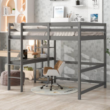 Load image into Gallery viewer, iRerts Full Loft Bed Frame for Kids Teens, Modern Full Wood Loft Bed with Desk and Shelves, Kids Full Loft Bed with Ladder, Guardrail, No Box Spring Needed, Full Size Loft Bed for Bedroom, Gray
