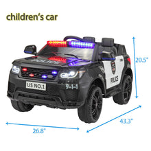 Load image into Gallery viewer, iRerts 12V Kid Ride on Police Car, Kids Ride on Toys for Boys Girls, Battery Powered Kids Electric Car with Remote Control, Siren, Flashing Lights, Music, 3-5 Years Old Kids Birthday Gifts, Black
