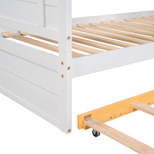 Load image into Gallery viewer, iRerts Twin Over Twin Bunk Bed with Trundle, Solid Wood Bunk Beds Twin over Twin with Storage Cabinet, Stairs and Ladders, Twin Bunk Beds for Kids Teens Bedroom, White/Yellow
