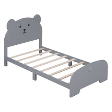Load image into Gallery viewer, iRerts Twin Bed Frame for Kids Boys Girls, Wood Twin Platform Bed Frame with Bear-shaped Headboard and Footboard, Bed Frame Twin Size with Slats Support, No Box Spring Needed, Gray
