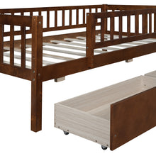 Load image into Gallery viewer, iRerts Daybed with Storage Drawers, Wood Twin Daybed Frame for Kids Teens Adults, Twin Size Daybed Frame with Fence Guardrails, Twin Size Platform Bed Frame for Bedroom, No Box Spring Needed, Walnut
