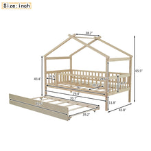 Load image into Gallery viewer, iRerts Twin Size House Bed with Twin Size Trundle, Wooden Twin Platform Bed Frame for Kids Boys Girls, House Platform Bed frame Twin Size with Slats, Kids Twin Bed Frame No Box Spring Needed, Natural

