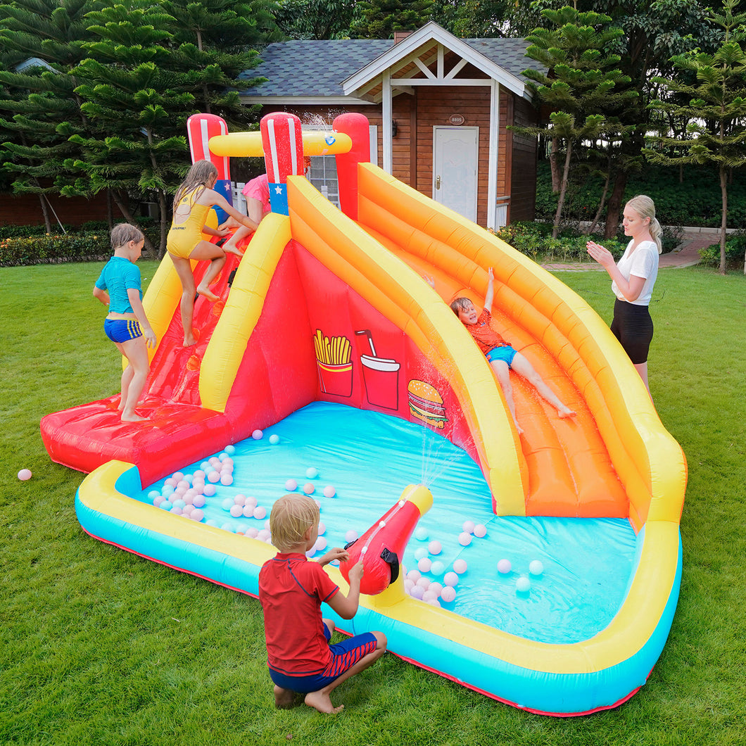 iRerts Bounce House for Kids, Outdoor Bouncy House with Blower, Inflatable Slide Bouncer with Splash Pool, Climbing Wall, Water Cannon, Water Sprinkler, Storage Bag, Outdoor Toys for 3-12 Years Old