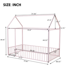 Load image into Gallery viewer, iRerts Twin Bed Frame Floor Bed, Metal Kids Twin Bed Frame with House Roof Frame, Floor Twin Bed Frame for Toddlers Girls Boys Bedroom, House Floor Bed Frame with Fence Guardrails, Pink
