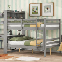 Load image into Gallery viewer, iRerts Full Over Full Bunk Bed, Convertible to 2 Beds Wood Full Bunk Bed for Kids Teens Adults, Bunk Bed Full Over Full with Bookcase Headboard, Safety Rail and Ladder, Grey
