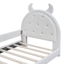 Load image into Gallery viewer, iRerts Twin Size Upholstered Daybed Frame for Kids, Teddy Fleece Twin Platform Bed Frame with OX Hor Shaped Headboard and Footboard, Wood Twin Size Sofa Bed for Girls Boys, White
