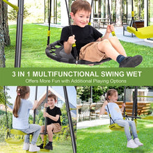 Load image into Gallery viewer, iRerts 3 in 1 Swing Set, 3-12 Year Old Kids Outdoor Playset Swing Set for Backyard, Heavy Duty Steel A-Frame with Height Adjustment Seat Swing, Glider, Saucer Swing, Metal Swing Set for 4 Boys/Girls

