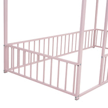 Load image into Gallery viewer, iRerts Floor Twin Bed Frame, Metal Twin Size Bed Frame for Girls Boys, Twin Bed Frame with House Roof Frame and Fence Guardrails, Toddler House Twin Bed Frame for Kids Bedroom Living Room, Pink

