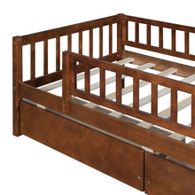 Load image into Gallery viewer, iRerts Daybed with Storage Drawers, Wood Twin Daybed Frame for Kids Teens Adults, Twin Size Daybed Frame with Fence Guardrails, Twin Size Platform Bed Frame for Bedroom, No Box Spring Needed, Walnut
