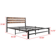 Load image into Gallery viewer, iRerts Metal Queen Platform Bed Frame with Wood Headboard, Heavy Duty Queen Bed Frame with Metal Slat Support, No Box Spring Needed, Industrial Queen Size Bed Frames for Bedroom, Rustic Brown
