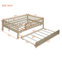Load image into Gallery viewer, iRerts Daybed with Trundle Included, Wood Full Daybed Frame for Kids Teens Adults, Full Size Daybed Frame with Fence Guardrails, Full Size Platform Bed Frame for Bedroom, No Box Spring Needed, Natural
