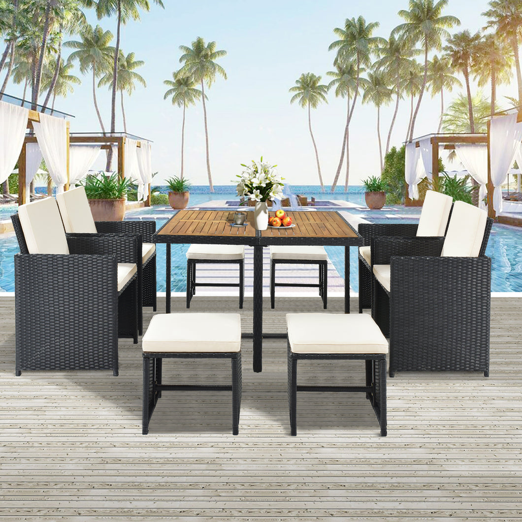 Outdoor Patio Furniture Sets, iRerts 9 Piece Outdoor Wicker Conversation Set with Ottomans and Table, Rattan Outdoor Dining Table Set, Durable Outdoor Furniture Sets with Cushion for Lawn Backyard